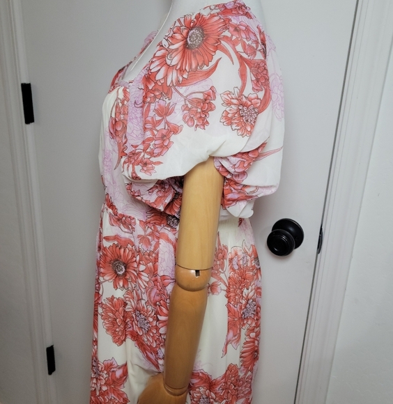 Listicle Maternity Floral Puff Sleeve Maxi  Babyshower Dress Medium - Picture 5 of 10